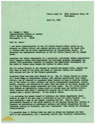 ["The letter is from LaDonna Harris, representing the AIO Action Council, to Mr. Joseph A. Burns of the Communications Workers of America. Harris discusses the advocacy work of the AIO Action Council on Indian affairs, their budget needs, and the support they receive from organized labor. She requests a financial contribution from Burns to support their efforts in legislative issues and Indian self-improvement programs. Harris also highlights the importance of the Menominee Indians of Wisconsin and the need for government services and tribal recognition. She includes the annual report and budget of Americans for Indian Opportunity for Burns' review."]