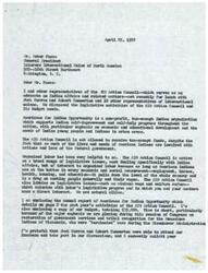 ["The letter is from LaDonna Harris, addressing Mr. Peter Fosco of the Laborers International Union of North America. She discusses the work of the AIO Action Council, a non-profit organization supporting Indian self-improvement programs. She highlights the importance of organized labor's support in legislative issues affecting American Indians and asks for financial support. Harris also mentions the AIO Action Council's activities and budget, emphasizing the need for assistance in their efforts."]