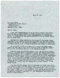 ["The letter is from Ladonna Harris, representing Americans for Indian Opportunity, to Mr. George Hardy of the International Building Service Employees Union. It discusses the organization's advocacy for Indian affairs, their budget needs, and their request for financial support from organized labor. Harris highlights the legislative issues the organization is involved in and emphasizes the importance of support from unions. She also mentions specific legislative priorities, including the restoration of government services for the Menominee Indians of Wisconsin. Harris requests a financial contribution from the union and expresses gratitude for their support."]