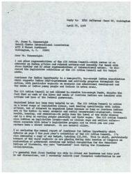 ["The letter is from LaDonna Harris of Americans for Indian Opportunity to James T. Housewright of the Retail Clerks International Association, discussing the legislative activities and budget needs of the AIO Action Council, which advocates for Indian affairs. The letter requests financial support from the organization and highlights the importance of their work in supporting Indian self-improvement and addressing the economic and educational needs of Indian communities. Harris also mentions the importance of organized labor's support in lobbying for legislative issues that benefit both Indian communities and working people in general. The letter includes enclosures of the AIO annual report and budget."]