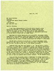 ["The letter is a request for financial support from the International Ladies Garment Workers Union for the AIO Action Council, which advocates for American Indian self-improvement and legislative issues. The council is not allowed to receive tax-exempt funds and relies on contributions to support their activities. The letter emphasizes the impact of American Indians' economic and social status on the overall economy and requests assistance in lobbying for legislative issues of mutual interest."]