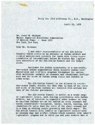 ["The letter is from LaDonna Harris, representing the AIO Action Council, to Jesse M. Calhoun of the Marine Engineers Beneficial Association. The AIO Action Council advocates on Indian affairs and met with international unions to discuss legislative activities and budget needs. They support Indian self-improvement and lobby on issues affecting American Indians and organized labor. They are seeking financial support and assistance from the Marine Engineers Beneficial Association."]