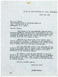 ["The letter is a follow-up to a luncheon where Jack Curran arranged a meeting with representatives of international unions to discuss lobbying on Indian affairs. The letter includes a copy of a letter soliciting a contribution for the AIO Action Council budget, as well as the budget and annual report of Americans for Indian Opportunity. The recipient is asked to follow up with Mr. Wharton and contact the sender or Margaret Gover. The letter emphasizes the urgency of the situation for the Menominees and requests a prompt response."]