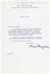 ["Mrs. Humphrey's secretary called to decline an invitation to the Senate Ladies Red Cross meeting on January 17. Mrs. Humphrey expressed the importance of participation in the preparation of surgical dressings and welcomed suggestions for improving the meetings."]