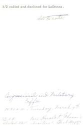 ["LaDonna declined a call on 3/2 related to Congressional and military matters. There is a coffee event at 10:30 a.m. on Tuesday, March 5th at Thwarters in Ford Myer and attendees are requested to RSVP."]