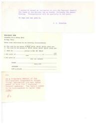 ["The document is an invitation to join the Regional Council for lunch at the Holiday Inn following the Annual Meeting. Transportation will be provided to the motel. Accommodations can be reserved for one or two persons, or a suite, at various prices. The recipient is also reminded to vote for 7 Regional Council members as a Corporate Member of the Southwestern Cooperative Educational Laboratory."]