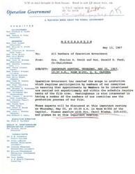 ["A memo regarding an important meeting for Operation Government, a television series about the federal government, to discuss the production process and member involvement. The meeting is scheduled for May 25 at the U.S. Capitol."]