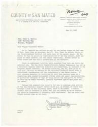 ["The document is an invitation to attend a dinner at the home of an artist in the Haight-Ashbury District, followed by a tour of the district. There is also an invitation to attend a meeting at the Hillcrest Juvenile Center with adolescents from San Mateo County high schools to discuss narcotics. The writer suggests arriving at San Francisco Airport before 12:30 p.m. on Friday to participate in the meeting. A return airmail card is enclosed for RSVP."]