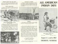 ["The document describes the annual All American Indian Days celebration in Sheridan, Wyoming, which includes displays of Indian arts and crafts, interdenominational religious services, seminars, Indian games and sports, and the MISS (INDIAN) AMERICA Pageant. The event aims to preserve and perpetuate Indian culture, promote understanding between Indians and non-Indians, and recognize outstanding American Indian women. The schedule includes talent shows, parades, sports competitions, dances, and the crowning of Miss (Indian) America XIV. Ticket information and details on contestant qualifications are also provided."]