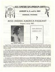 ["The document discusses the All American Indian Days event held in Sheridan, Wyoming, and the Miss (Indian) America pageant. It highlights Wahleah Lujan, the 20-year-old full-blood Taos Pueblo Indian who was Miss Indian America XIII. Lujan is described as a talented artist and advocate for Native American people, traveling extensively to educate others about their culture. The pageant was started to promote better relations between Native Americans and the surrounding community, with contestants required to have knowledge of their culture and a dedication to their advancement."]