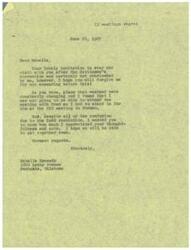 ["The writer apologizes for not responding sooner to an invitation to visit after a Cattlemen's Convention. They were unable to attend due to a meeting in Norman and express appreciation for the invitation."]