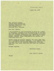 ["Mrs. Marcelle Lowrey invited LaDonna Harris to serve as a model at the Oklahoma Hospitality Club's annual benefit luncheon and fashion show. LaDonna Harris expressed her regrets that she could not attend due to other commitments, but wished the event success. Mrs. Lowrey emphasized the importance of LaDonna Harris's participation and highlighted the club's philanthropic efforts over the years."]