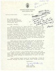 ["The Association of Women Students at Central State College is inviting LaDonna Harris to speak at their fall All-Women Convocation and be honored at a dinner in the new Student Center. They hope to expand their programs and involve prominent women speakers to inspire the young women on campus. They are requesting a response from LaDonna Harris through the Dean of Women."]
