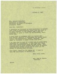 ["Mrs. Leonard Rosenthal, an instructor of Sociology at the University of Texas at Arlington, invited LaDonna Harris, President of the University of Texas at Arlington, to speak to her class on minorities. LaDonna Harris expressed her interest in speaking to the class, but explained that she did not have plans to visit the area at that time. She recommended contacting Mrs. Iola Taylor as a potential speaker. Mrs. Rosenthal expressed her desire to have LaDonna Harris speak to her class and hoped for the opportunity to meet her in the future."]
