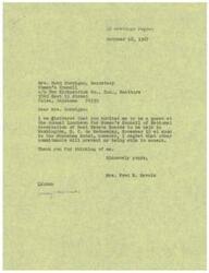 ["LaDonna Harris received an invitation to the Annual Luncheon for Women's Council of National Association of Real Estate Boards in Washington, D.C. on November 15, but regretfully declined due to other commitments. The Women's Council of the National Association of Real Estate Boards in Oklahoma expressed their desire for LaDonna Harris to attend the luncheon as their guest and hoped to hear back from her soon."]
