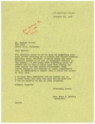 ["LaDonna Harris apologizes for being late in responding to an invitation to attend an awards ceremony in White Eagle. She regrets that she cannot attend due to prior commitments in Washington but hopes to be able to participate in the future. She offers her assistance with any projects in the future."]