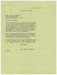 ["Mrs. Sandlin received a letter from LaDonna Harris regretting that she could not accept the invitation to speak at the Falls Church Society of the Children of the American Revolution due to prior commitments. LaDonna Harris expressed appreciation for the invitation and indicated a hope to meet in the spring when her schedule is less busy."]