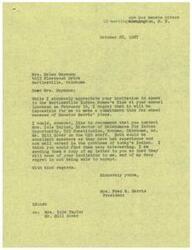 ["Mrs. Helen Guymon invited LaDonna Harris to speak at the Bartlesville Indian Women's Club annual luncheon on February 14, 1968. LaDonna Harris regretfully declined the invitation due to prior commitments, but recommended other speakers who would be well-versed in the topic. She also sent copies of her letter to the recommended speakers."]