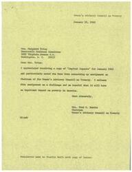 ["LaDonna Harris has been named the Chairman of the Women's Advisory Council on Poverty by R. Sargent Shriver. The council includes twenty prominent American women from various backgrounds who have been working with the Office of Economic Opportunity on the War on Poverty. LaDonna Harris is actively involved in advocating for American Indian youths and is a member of various health and welfare associations. The Speakers Bureau is also mentioned, with a reminder to request speakers in advance to avoid overburdening them."]