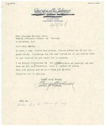 ["Georgia Johnson, owner of Molly Oak Cemetery, is seeking information on organizations, including the Office of Economic Opportunity, that provide funding for programs related to poverty alleviation. She expresses her interest in combating poverty and requests assistance from Mrs. Ladonna Marris of the Women's Advisory Council on Poverty."]