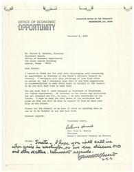 ["The letter is a thank you note from Lulama Hand, the Chairman of the Women's Advisory Council on Poverty, to Walter H. Richter for his support and offers of assistance. Hand also mentions her resignation from Oklahomans for Indian Opportunity and expresses continued interest in its activities. She offers to help Richter in any way possible and looks forward to discussing matters further in Washington."]