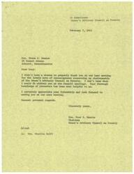 ["LaDonna Harris thanks Lucy Benson for her support and assistance at the Women's Advisory Council on Poverty meetings. She expresses appreciation for her friendship and looks forward to seeing her at the next meeting. Lucy also mentions a future event at the White House and offers to help in any way needed."]