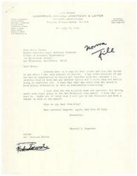 ["The letter is a friendly correspondence between Maynard Ungerman and Marna Tucker, discussing their mutual acquaintances and work in the legal field. They express interest in meeting again and offering assistance in their respective roles."]