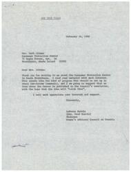 ["The document is a series of letters between LaDonna Harris, Chairman of the Women's Advisory Council on Poverty, and Mrs. Irving Altman, Chairman of the Consumer Protection Center in South Providence. LaDonna Harris expresses interest in the work of the Consumer Protection Center and suggests collaboration to address consumer issues in low-income communities. Mrs. Altman provides information about the center's activities and offers to cooperate with LaDonna Harris in combatting poverty through consumer protection. LaDonna Harris acknowledges the importance of the center's work and suggests sharing information at a national conference. Both parties express mutual appreciation and support for each other's efforts."]