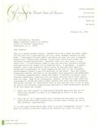 ["The letter discusses the importance of volunteer organizations and the potential for individuals to make a difference in addressing social problems. It highlights the need for better communication and organization within volunteer agencies, as well as the idea of leveraging private resources to address societal issues. The writer also mentions the Girl Scouts' efforts in inner cities and the importance of understanding and cooperation in solving national struggles."]