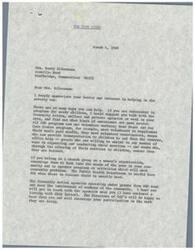 ["The letter is from LaDonna Harris, the Chairman of the Women's Advisory Council on Poverty, to Mrs. Barry Silverman, thanking her for her interest in helping to eliminate poverty. Harris suggests ways Silverman can get involved in programs for needy children, such as volunteering at Community Action agencies. Harris provides contact information for OEO agencies in Connecticut and encourages Silverman to reach out to them for opportunities to help. The letter also includes a response from Mrs. Silverman expressing her interest in adopting a needy child and asking for ways to help in the poverty war."]