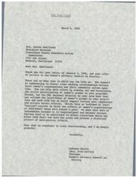 ["Mrs. Jessie Smallwood, Executive Director of Stanislaus County Community Action Commission, received a letter from LaDonna Harris, Chairman of the Women's Advisory Council on Poverty, thanking her for offering services to the council. Harris outlined ways Smallwood could help foster relationships between women's organizations and community action agencies, encourage involvement of women's groups, and share success stories to counter negative press about anti-poverty efforts. Harris expressed gratitude for Smallwood's cooperation."]