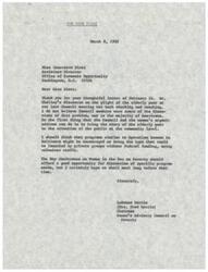 ["In The document, LaDonna Harris, Chairman of the Women's Advisory Council on Poverty, discusses the issue of elderly poverty and the need to raise awareness about it. She suggests launching programs similar to Operation Reason in Baltimore and encourages private groups to take action without federal funding. Genevieve Blatt, Assistant Director of the Office of Economic Opportunity, highlights the challenges faced by elderly women in poverty and emphasizes the need for support from women's organizations. She also mentions the limited government aid available for the elderly poor. Additionally, a letter from Mr. John R. O'Donnell expresses admiration for the VISTA program and discusses the upcoming Conference on Women in the War on Poverty. Harris expresses interest in O'Donnell's experience in bridging the communication gap between the poor and nonpoor."]