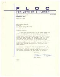 ["The author, Fred Taylor, apologizes for the delay in sending an annual report to LaDonna Harris and instead sends a newspaper article about their organization, For Love of Children (FLOC). Taylor expresses interest in sharing their experiences with LaDonna Harris' commission on volunteer programs and requests information on other volunteer programs related to children."]