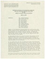 ["The Executive Committee and Conference Planning Task Force of the Women's Advisory Council on Poverty met to discuss follow-up actions from a previous conference. They decided to send follow-up letters to delegates and organization presidents to encourage action related to poverty programs. They also discussed the publication of a Conference Report and additional membership on the Council. Plans were made for future conferences and meetings."]