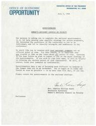 ["The document is a questionnaire from the Women's Advisory Council on Poverty, asking for feedback on a conference and suggestions for future improvement. It also asks for information on programs that could help alleviate poverty, and demographic information about the respondent's community."]