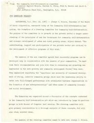 ["Joseph C. Wilson, Chairman of the Board of Xerox Corporation, announced the formation of a Steering Committee for Community Self-Determination at the Community Self-Determination Symposium. The committee aims to promote understanding of self-determination and economic development in poverty areas. The members believe in collaborating with community leaders to develop successful programs and emphasize the importance of partnerships between community groups and business organizations. The committee will analyze the concepts in the Community Self-Determination Act and other related ideas. The committee members include representatives from various sectors, and their goal is to encourage private sector involvement in addressing economic and social development in poor communities."]
