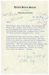 ["A memo from the United States Senate about a woman named Katie Empie who is interested in attending a meeting in Kansas City. The dates of the meeting have been changed to Feb. 18-19 and the memo requests that a packet with all necessary information, including an invitation and hotel reservations, be sent to Katie. The memo also mentions that a previous memo provided Katie's address."]