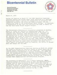 ["The document discusses various developments and plans for the American Revolution Bicentennial Commission, including the establishment of interpretive centers, the publication of a book, and the planning of an International Expo for '76. There is also mention of the progress of various state Bicentennial Commissions and the proposal for Bicentennial Parks across the country. Additionally, there are comments from newspapers on the significance and challenges of the Bicentennial Parks concept."]