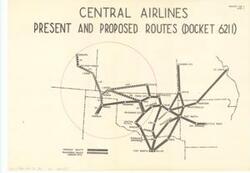 ["The document represents a map item was enclosed with a letter from Keith Kahle, President of Central Airlines Inc., to Senator Robert S. Kerr pertaining to an Oral Argument for the Service to Liberal Case scheduled before the Civil Aeronautics Board at Washington on July 6, 1956. The Service to Liberal Case includes service from Oklahoma City, Enid, and Guymon. Regional map (site plan); 13 15/16 x 20 inches; Annotated (red; 4 inch radius) circle with Liberal, Kansas as epicenter; Exhibit Cen 2; Page 1."]