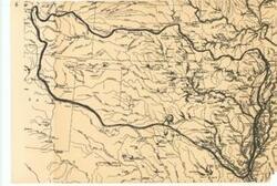 ["The document represents a map  consists of all waterways and select cities within the Basins. The bold line surrounding the State of Oklahoma is the boundary of the Arkansas-White-Red Basins. Hydrologic map (regional); 11 1/8 x 16 1/4 inches; Inscribed (top, left corner): 4."]