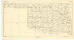["The document represents a map item is a topographic map of the State of Oklahoma, in which the data was compiled in 1921 and 1922 based on State map by the General Land Office. Map features waterways, cities, towns, villages, counties, and railroads. Topographic map (polyconic projection); 18 1/16 x 33 inches; Shading and Enumeration (red, pencil) in eleven areas along Arkansas River; Shading (red, pencil) in single area along Canadian River; Inscribed and Shaded (bottom, right corner; red, pencil): Arthur City Area; Inscribed and Shaded (bottom, right corner; red, pencil): Boss Area; Inscribed and Shaded (bottom, right corner; red, pencil): Tom Area."]
