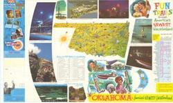 ["The document represents a map item is an Official Oklahoma State Highway Map. Map is annotated (green, pencil) with a large Y with one point at approximately Moore, the next point at approximately Davenport, and the final point at Thackerville. Broadside (notice; map; color); 17 15/16 x 29 15/16 inches; Annotation (green, pencil) of large Y."]