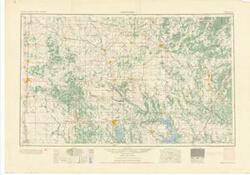 ["The document represents a map item is a topographic map of the NI 14-6 section which encompasses the area N3500-W9800 to N3400-W9600. Map is a vicinity map of the areas north, east, and west of Ardmore, Oklahoma. Topographic map (transverse Mercator projection; color); 23 15/16 x 33 15/16 inches; Inscribed (top, right corner): Sheet NI 14-6; Inscribed (top, right corner): AMS Series V502; Inscribed (bottom, right corner): Printed by Army Map Service, Corps of Engineers, 9-54, 91261."]
