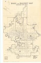 ["The document represents a map item is a map of the wards and precincts of Oklahoma City. Oklahoma. Map verso features individual maps of Edmond, Midwest City, Warr Acres, and Del City. This item is a smaller, dual-sided leaflet version of Kerr, Maps, Item 127. Historical map; 14 x 8 1/2 inches."]