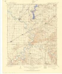 ["The document represents a map item is a topographic map of the Wyandotte Quadrangle in Oklahoma, which borders Missouri and Kansas. The map depicts the topography around Wyandotte, Oklahoma (N3630-W9430/30) in 1907. Survey for quadrangle conducted in 1906-1907. Map features roadways, railroads, drainage, waterways, farm units, cities, towns, and natural features. Topographic map (polyconic projection; color); 21 x 17 inches; Shading (blue, pen) along Spring River, starts N 3652/35 (T 24 N, R 24 E); Annotated (pink, pen) line through Ottawa; Annotated (pencil) water lines; Inscribed (pencil, ): Filtering Plant at N 3654/18-W 9446/32."]