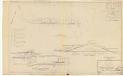 ["The document represents a plan item is an area plan of the Tupelo Dam on Clear Boggy Creek in Oklahoma, all of which is located in the Red River Basin. The plan also consists of three section views: stratigraphic, thru spillway, typical dam. A vicinity map is provided in the top, right corner. Area plan, sections (orthographic projection; diazotype, black); 21 3/8 x 33 7/8 inches; Stamped (black; underlined, red pencil): NOT RELEASED FOR PUBLICATION OR REPRODUCTION; Preliminary; Subject to Revision; Inscribed (bottom, right corner): Sheet No. 1; In 1 Sheet; Inscribed (bottom, right corner): R-1/125; Inscribed (bottom, right corner): Plate III."]