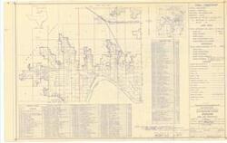 ["The document represents a map item is a plat of the area 14 miles northwest of Denison, Texas in Tulsa District, Southwestern Division, Marshall County, Oklahoma, which has been audited and procured for the Denison Dam and Reservoir project. The map depicts the Final - Ownership of the area. Plat includes a list of previous owners (vendors) and an index map. The original map print was approved on June 10, 1946, but the current map was audited January 18, 1957. Plat (map; diazotype, blueline print); 24 1/16 x 38 5/8 inches; Inscribed (bottom, right corner): Sheet: 9 of 23; Inscribed (bottom, right corner): Drawing No. SW-288/9; Annotations (line, arrows; red, ink, pencil) across plat north to south on east side of Sections 5, 8, 17, 20, 29, 32 of T7S, R6E; Inscribed (bottom, right corner; pencil): Incl 1 [?] Incl 2."]