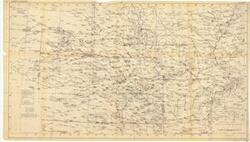 ["The document represents a map item is a weather map of precipitation from a July 9-13, 1951 storm in the southern portion of the Missouri River Basin. This map indicates and plots the connecting areas of equal rainfall with lines. Weather map (diazotype, blackline print); 28 x 49 7/8 inches; Inscribed (bottom, right corner; pencil): Attachment 4; Inscribed (verso top, center; pencil): #102; Shading (green, pencil; crosshatch) in portion of sections 7f, 8f, 9g, 10g, top right corner of 9h; Annotations (red, pencil; underlined) for Diamond Springs and Iola, Kansas and Miami, Oklahoma."]