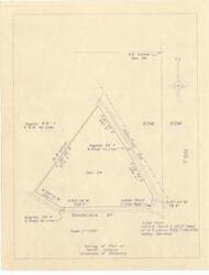 ["The document represents a map item is a topographic survey of a plot on Section 24, T9N, R3W at the University of Oklahoma's North Campus in Norman, Oklahoma. The triangular plot is bordered by railroad spur, Saratoga Avenue, and Pensacola Street. Topographic survey (diazotype, blackline print); 8 1/2 x 11 inches."]