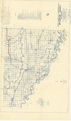 ["The document represents a map item is a topographic map of McCurtain County, Oklahoma. U.S. Highway 70 from Broken Bow to the state line is featured in red pencil along with an inscription in pencil: Present Type U.S. 70-Broken Bow East to Ark. St. Line Standard Grade and Drainage 26' Road Crown Traffic Bound Surface Course 500 C.Y. pr. Mile. Topographic map (polyconic projection; diazotype, blueline print); 17 7/8 x 30 1/4 inches; Sheets 2 of 2 Sheets; Annotation (red, pencil) highlighting U.S. Highway 70; Inscription (pencil)."]